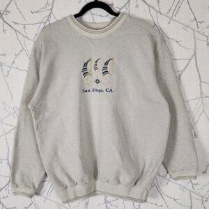 Diport USA Vtg Ivory San Diego CA Embroidered Crewneck Sweatshirt